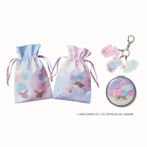 【ご搭乗のお客さま限定】リトルツインスターズ　コンパクトミラー＆アクリルキーホルダー＆巾着セット