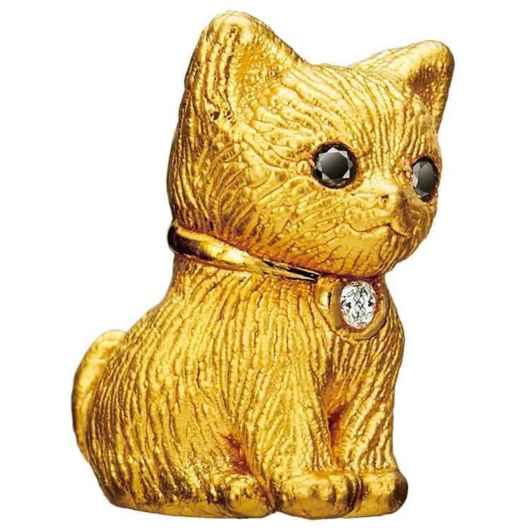 純金の子猫 ダイヤモンド入り24金製宝飾ペンダント
