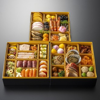 [彦根花しょうぶ・銀座 ポルトファーロ・銀座 花蝶]和洋中三段重「饗宴」