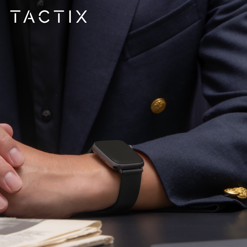 Apple Watch (42／44／45／46／49mm)用 ジェニュインレザーループ ブラック TACTIX（タクトナイン）
