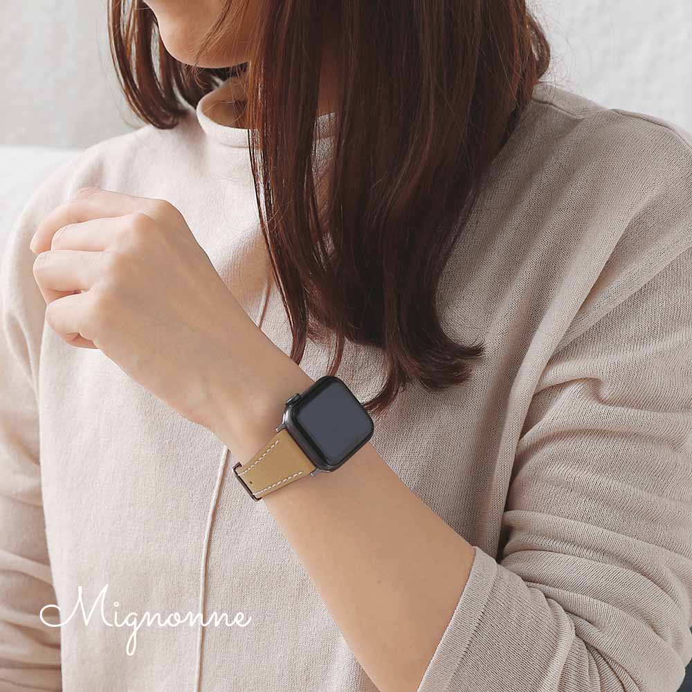 Apple Watch (38／40／41／42mm)用 スリムイタリアンレザーバンド キャメル Mignonne(ミニョン)
