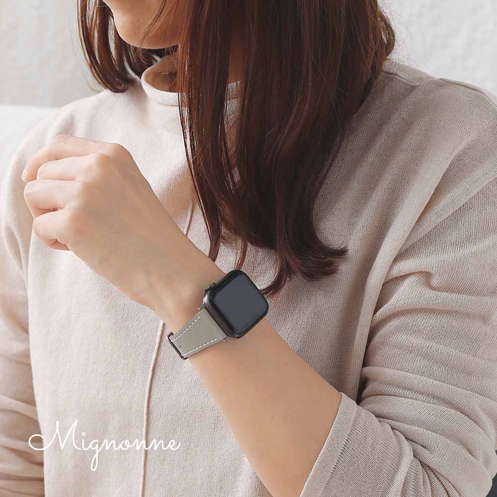 Apple Watch (38／40／41／42mm)用 スリムイタリアンレザーバンド グレージュ Mignonne(ミニョン)