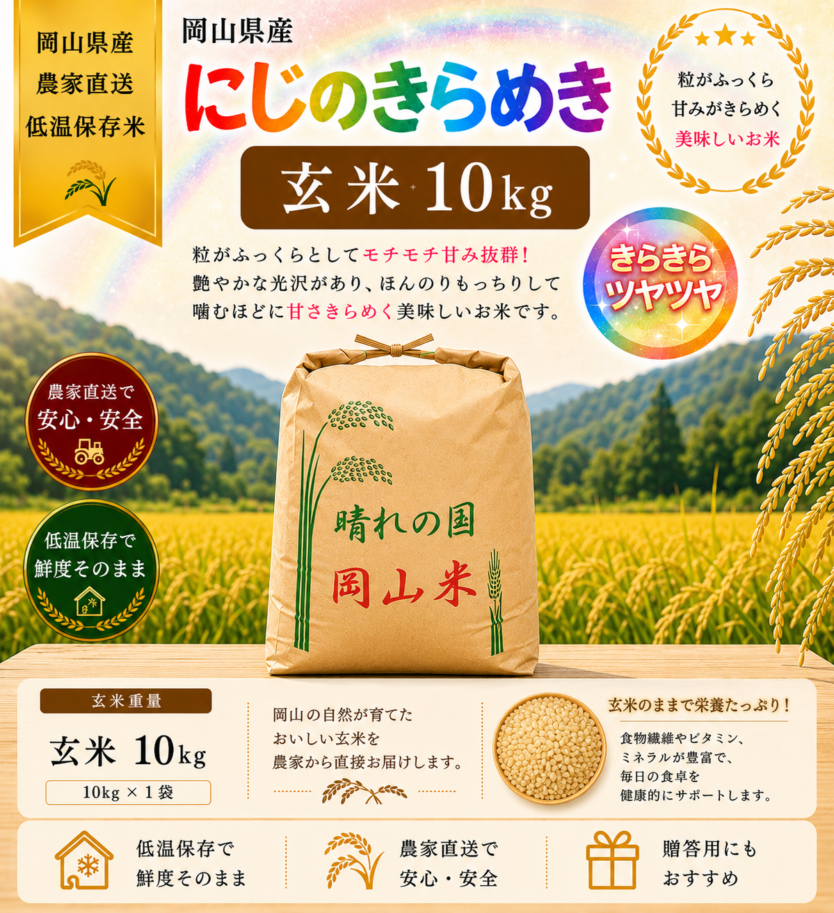 令和8年新米10月上旬～発送 岡山県産『にじのきらめき』 10kg玄米[MsFineFarm(よしひろ農園)]
