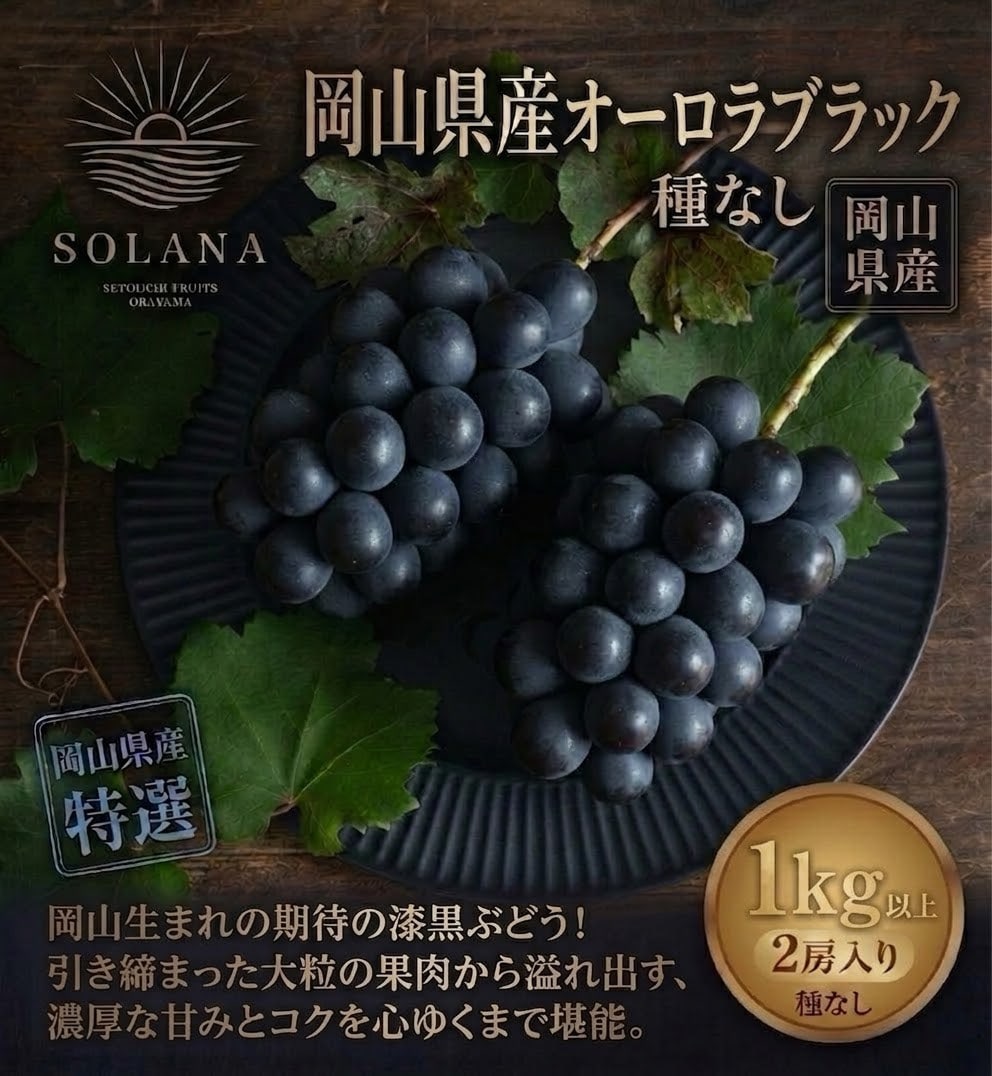 JAL限定boxオーロラブラック岡山県産２房入り送料無料［悠建商事株式会社］