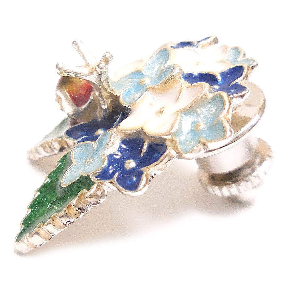 SATURNO サツルノ ピンブローチ ラペルピン あじさい 紫陽花 青/白 シルバー925 エナメル彩色 イタリア製 メンズ レディース 青/白