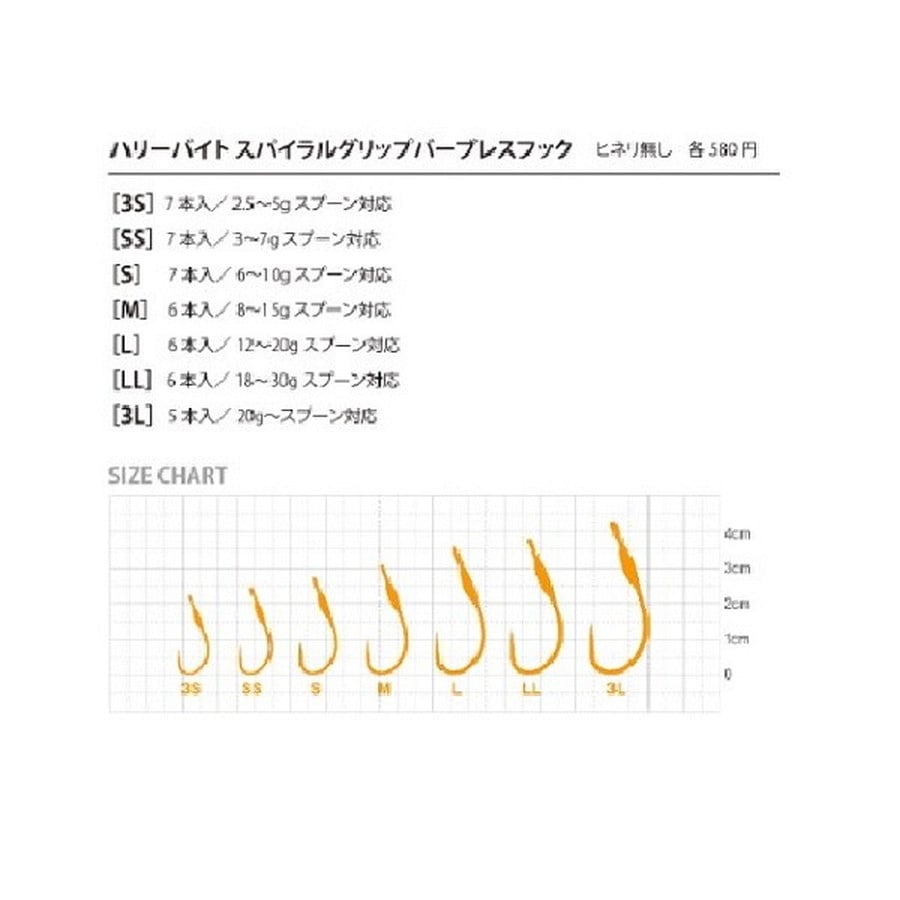 アートフィッシング シングルフック ハリーバイト スパイラルグリップバーブレスフック SG-SS