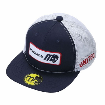 オレンジブルー　MZ FLAT CAP メッシュ mスカルBOXロゴ フリー ネイビー