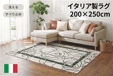 イタリア製ラグ カメリア 200×250cm (アイボリーグリーン)