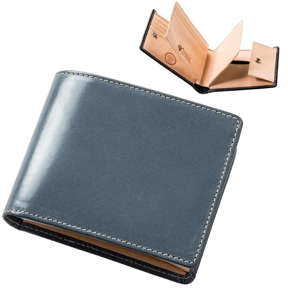 [BRITISH GREEN]ブライドルレザー二つ折り財布　グレー [名入れ無料]