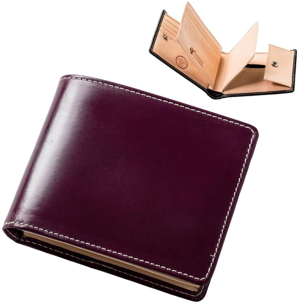 [BRITISH GREEN]ブライドルレザー二つ折り財布　パープル [名入れ無料]