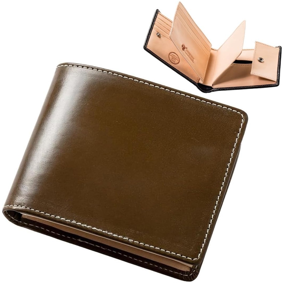 [BRITISH GREEN]ブライドルレザー二つ折り財布　オリーブ [名入れ無料]