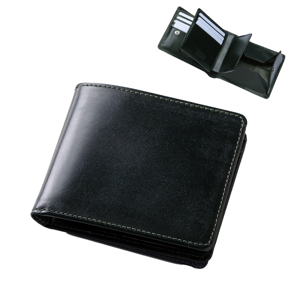 [BRITISH GREEN]ブライドルレザー二つ折り財布 グリーン×グリーン [名入れ無料]