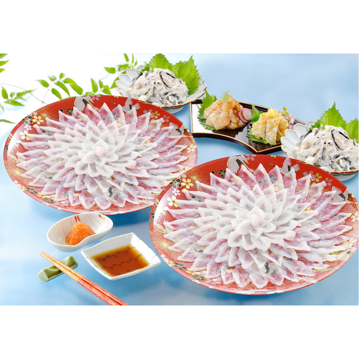 とらふく刺身・とらふく塩辛セット 〔とらふぐ刺身、とらふぐ皮、とらふぐ塩辛2種、薬味〕