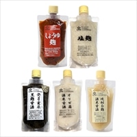吉市醤油店 麹5種 〔オリゼ菌酒米甘酒、焼酎白麹酒米甘酒、発芽玄米黒糀甘酒、塩麹、しょうゆ麹 各180g〕