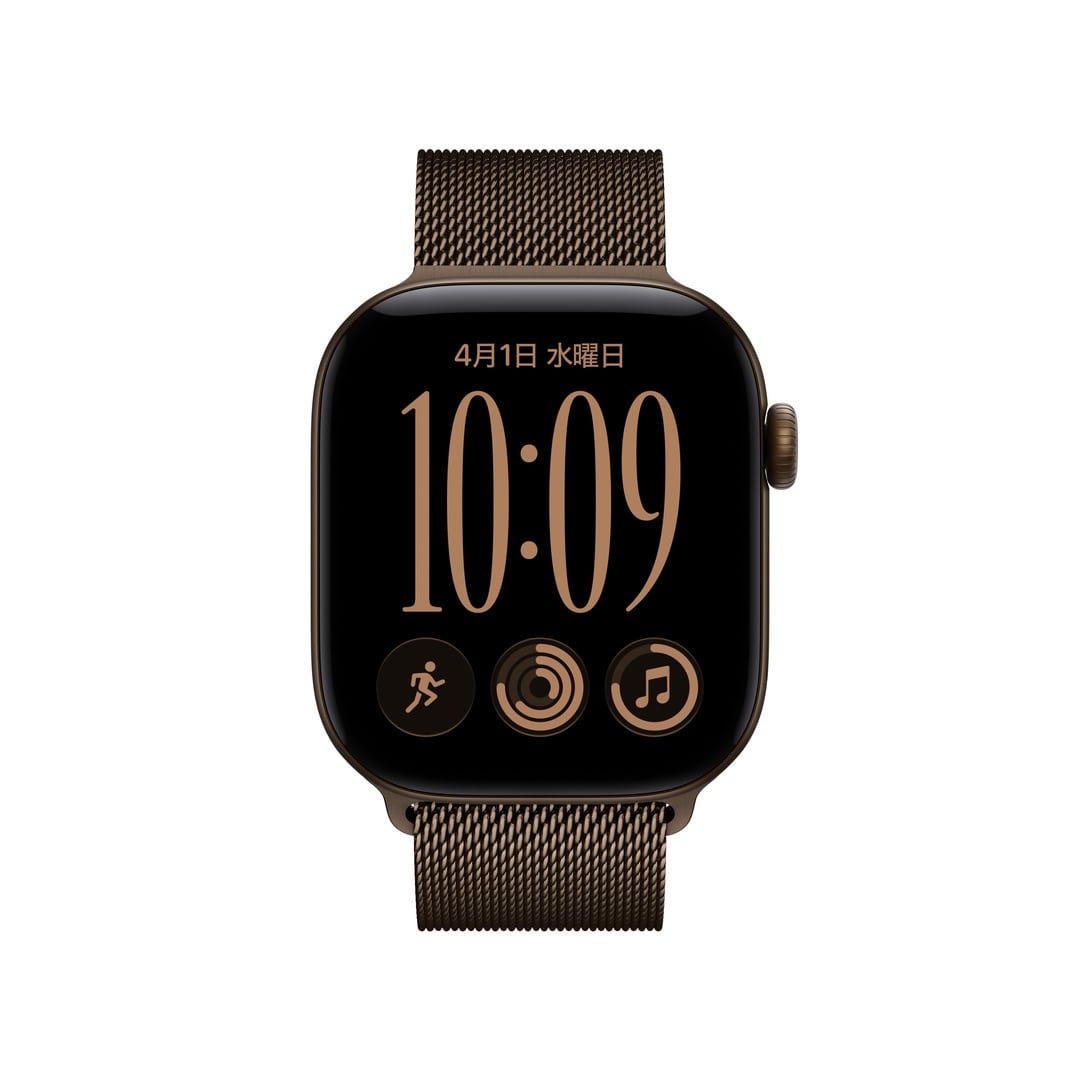 Apple Watch Series 12(GPS + Cellularモデル)- 42mmダークブロンズアルミニウムケースとダークブロンズミラネーゼループ with AppleCare+