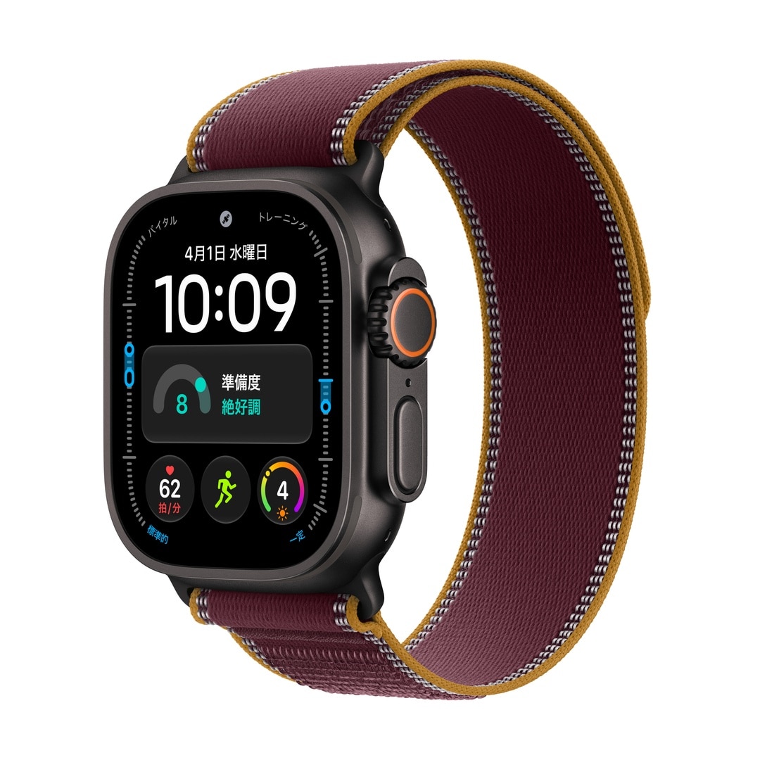 Apple Watch Ultra 4（GPS + Cellularモデル）- 49mmブラックチタニウムケースとバーガンディトレイルループ - M/L