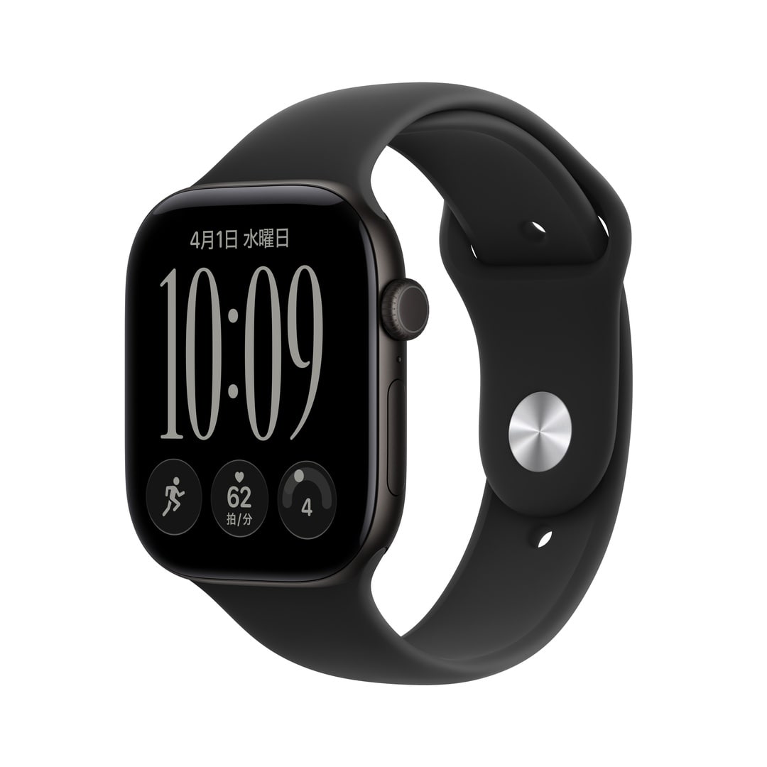 Apple Watch Series 12（GPSモデル）- 46mmブラックアルミニウムケースとブラックスポーツバンド - M/L