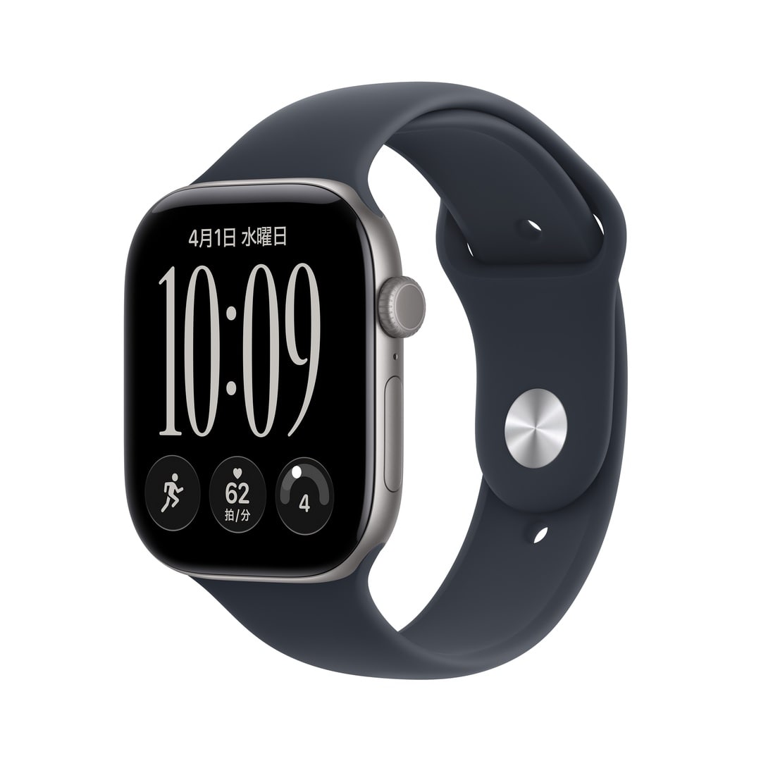 Apple Watch Series 12（GPS + Cellularモデル）- 46mmスペースグレイアルミニウムケースとネイビーブルースポーツバンド - S/M