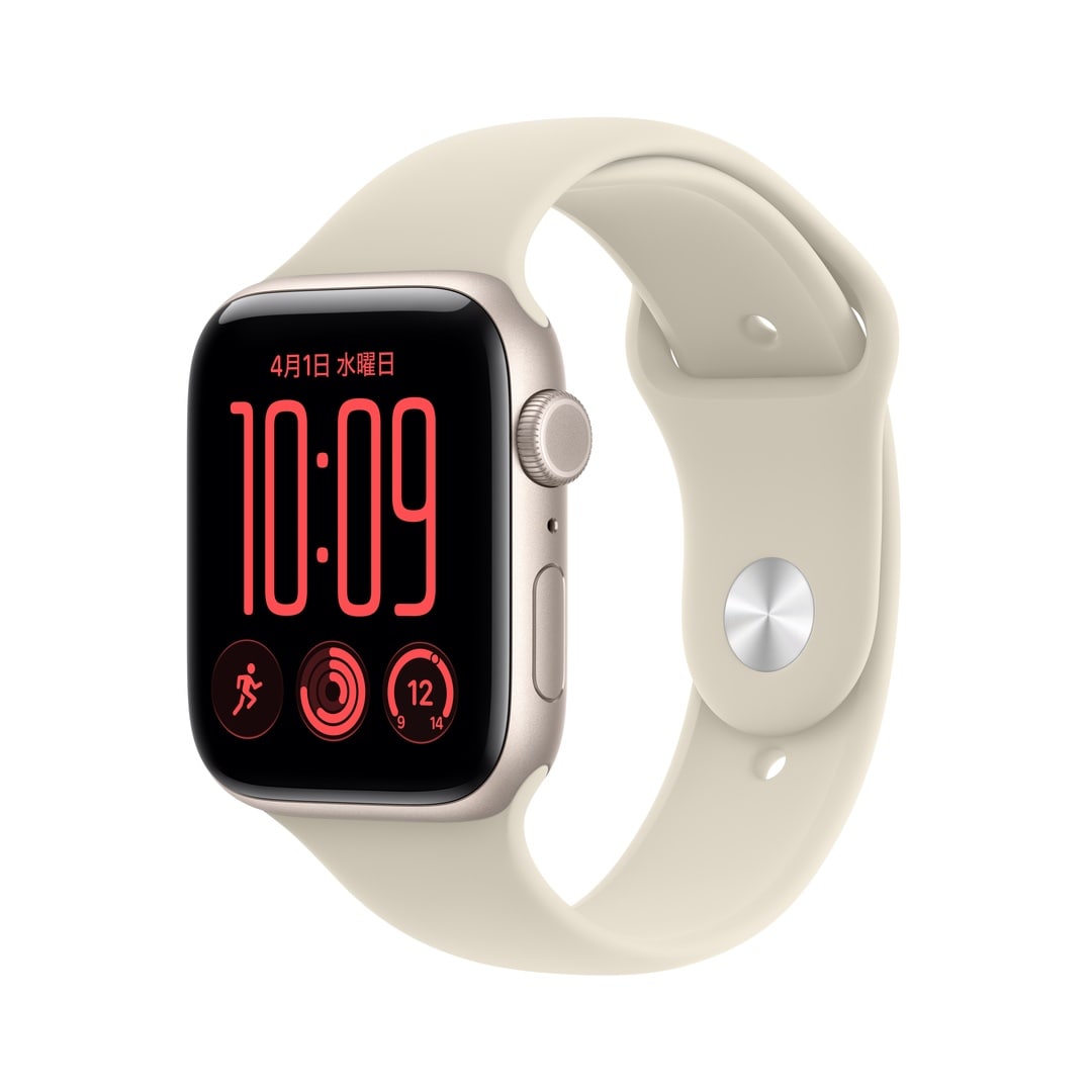 Apple Watch SE 3（GPS + Cellularモデル）- 44mmスターライトアルミニウムケースとサンドスポーツバンド - S/M