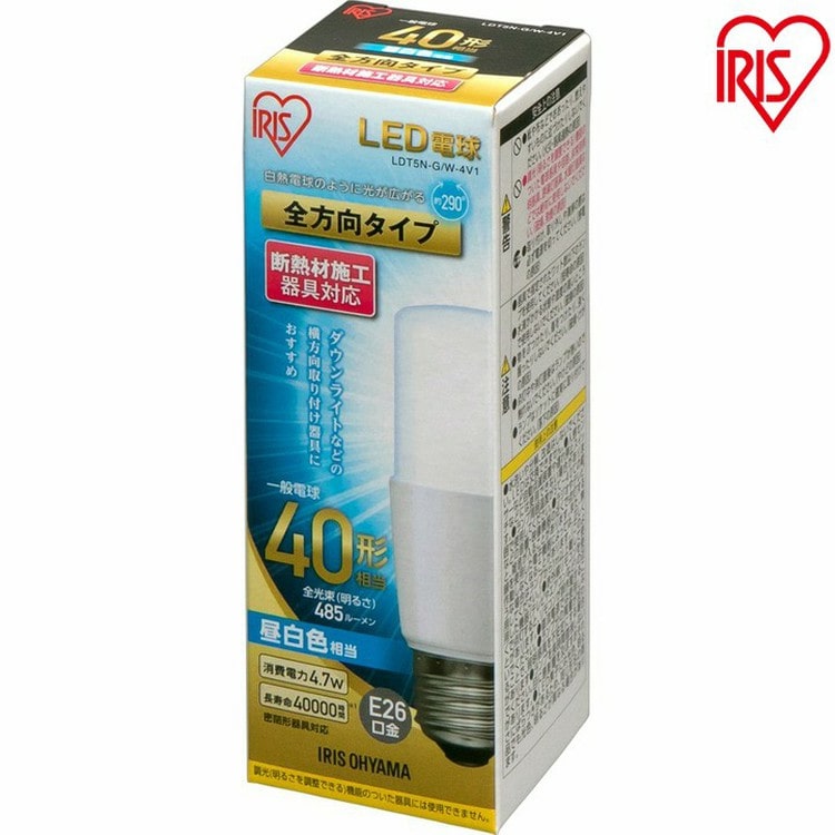LED電球 E26 T形 全方向タイプ 40W形相当 電球色 LDT5L-G/W-4V1