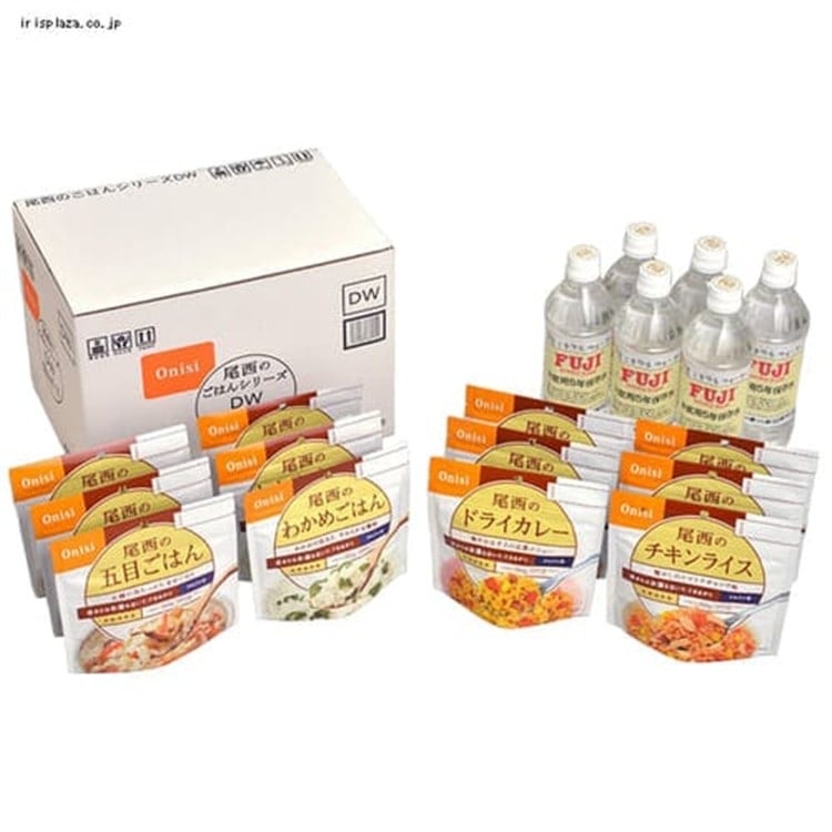 尾西食品 保存水6本入りごはんシリーズDW 和風・洋風組合せ12食入(五目ごはん・わかめごはん・ドライカレー・チキンライス)