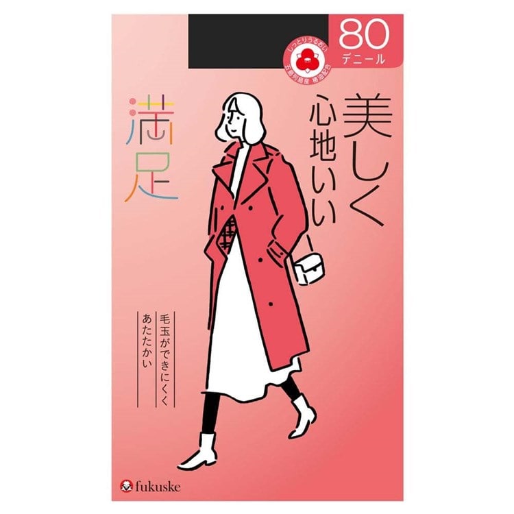福助 毛玉になりにくい 無地 タイツ 80デニール しっとりダブル保湿 ブラック(090) 740-7201 L-LL