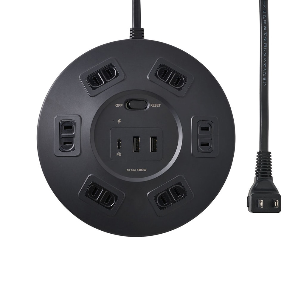 ELPA 丸型USBタップ6P PD20W 黒 WLS-R6322BUC（BK）