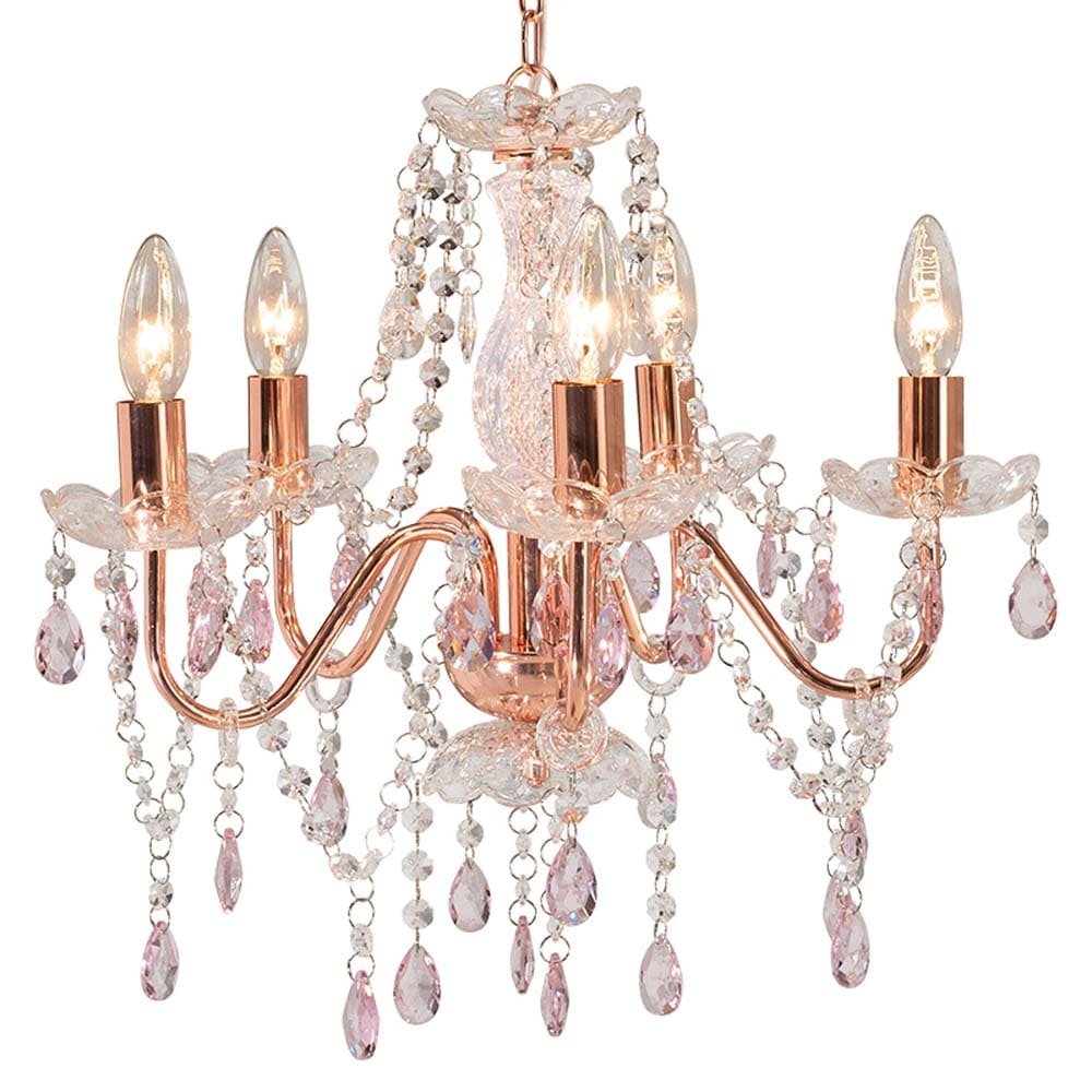 萩原 ガラスシャンデリア 5灯 NL-8628PK ピンク【時間指定不可】【代引不可】【同梱不可】