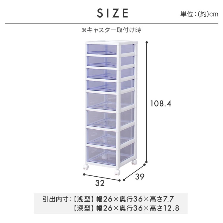スーパークリアチェスト 浅型4段+深型4段 SCE-440 ホワイト/クリアブルー ホワイト/クリアブルー