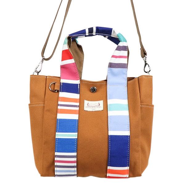 送料無料！[MB005]ボーダーハンドルトートM(キャバノン ロア/CABANON Roy × キャメル) トートバッグ ショルダーベルト付き