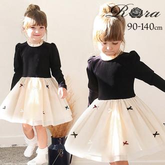 Rora ワンピース キッズ 長袖 通販 ドレスワンピース 10002890 子供 ドレス 女の子 結婚式 パーティ 発表会 卒園式 入園式 入学式 七五三 リボン チュールスカート かわいい オシャレ 可愛い おしゃれ フォーマル 子ども服 子供服 キッズファッション