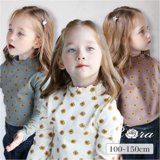 Rora 女の子 キッズ 長袖 Tシャツ 通販 ロンT 63042302 長袖Tシャツ カットソー リブ編み ハイネック 花柄 ひまわり おしゃれ かわいい オシャレ 可愛い 秋 冬 春 秋冬 こども 女子 小学生 トップス 子ども服 子供服 キッズファッション