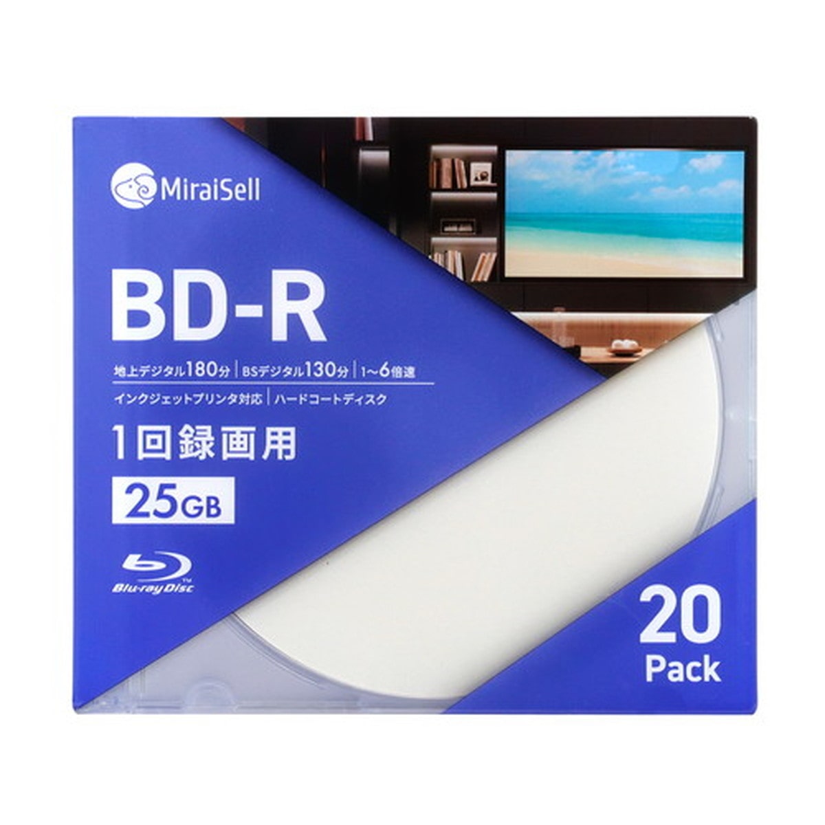 1回録画用BD-R Blu-rayディスク 25GB 20枚パック 5mm厚スリムケース MiraiSell[ミライセル]