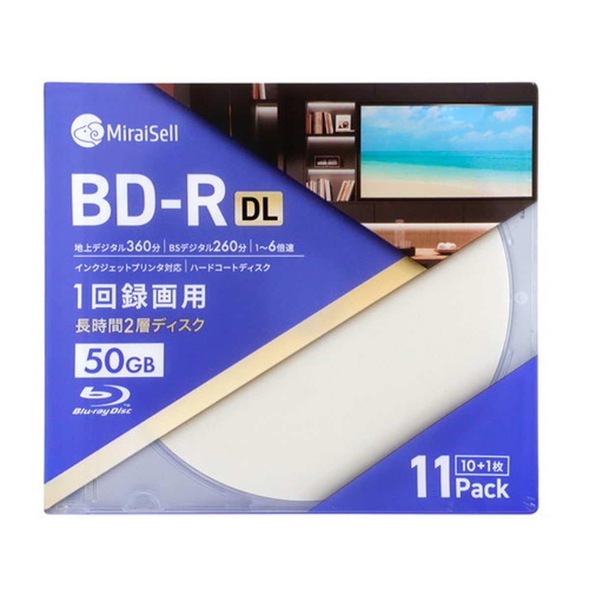 1回録画用BD-R Blu-rayディスク DL 50GB 10枚＋1枚 5mm厚スリムケース MiraiSell[ミライセル]