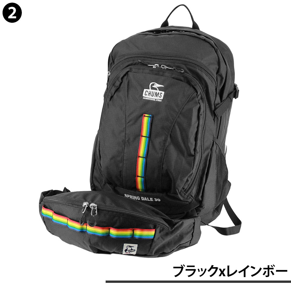 チャムス バッグ リュック バックパック ザックパック 登山 CHUMS スプリングデール30 30L B4 A4 CH60-3998 CH60-4097 1.ブラックxレインボー(2026型番) -604097k042 1.ブラックxレインボー(2026型番)