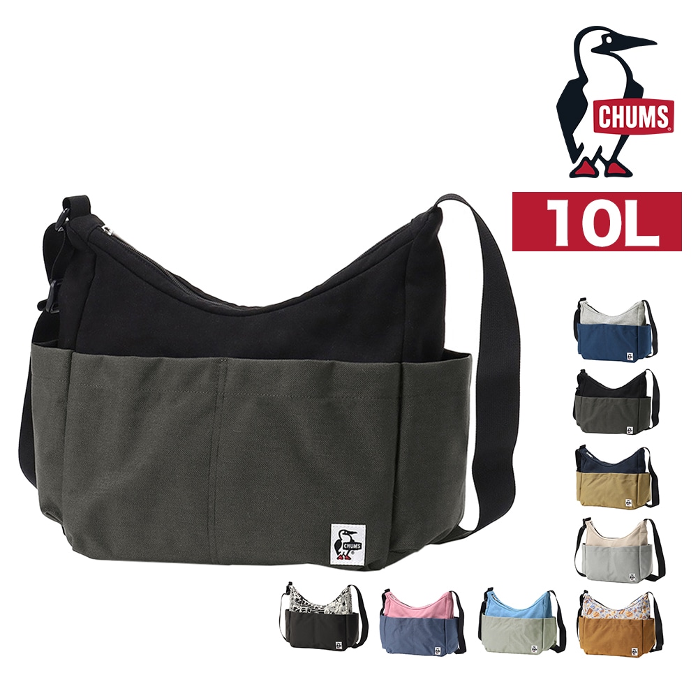 チャムス ショルダーバッグ 10L CHUMS プレッピーショルダーバッグスウェットナイロン CH60-4008 2.ブラックxチャコール -604008k018