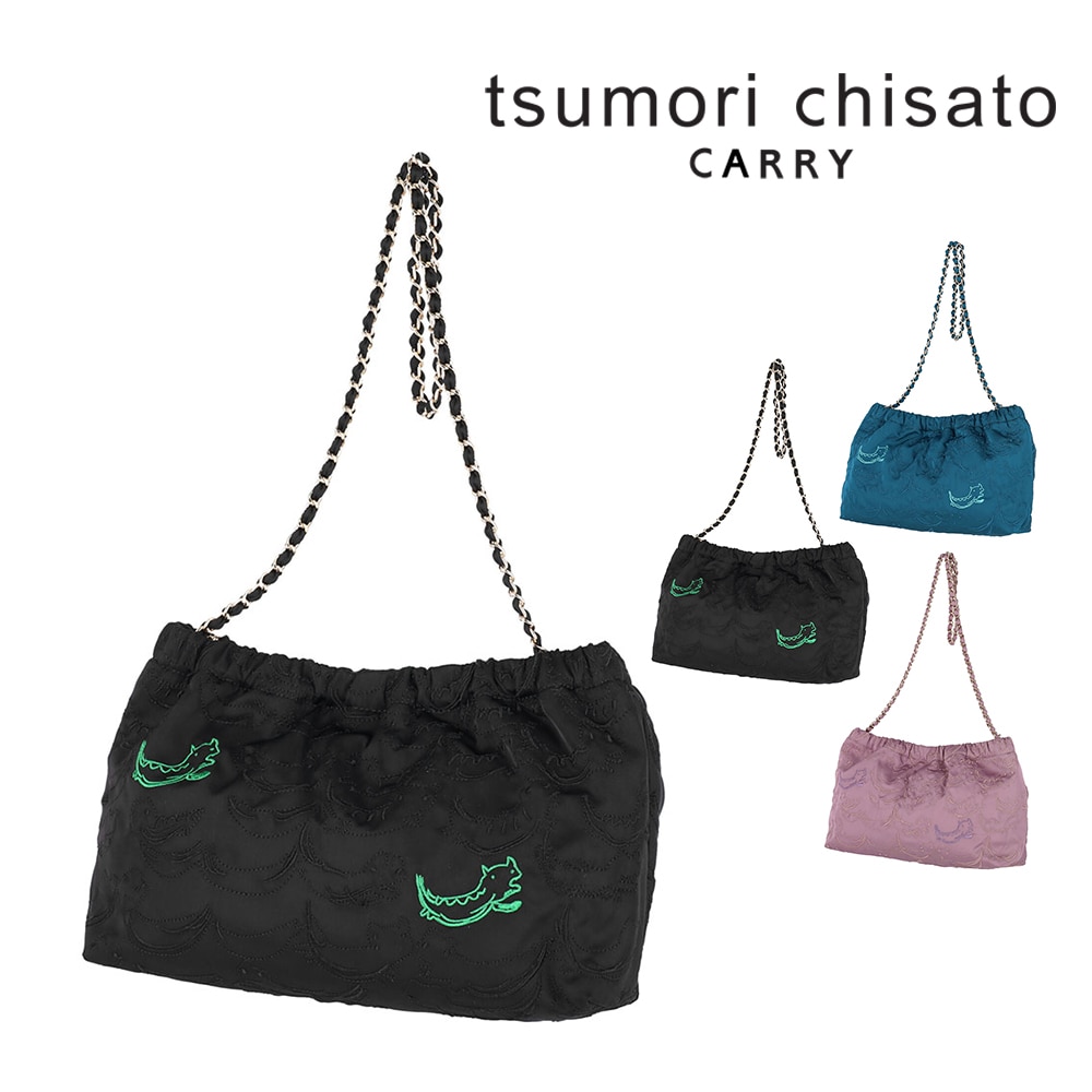 ツモリチサト バッグ ショルダーバッグ 斜めがけ ミニショルダー tsumori chisato なみネコししゅう A5サイズ 50886 レディース 大人 軽量 【正規代理店】 1.ブラック -01