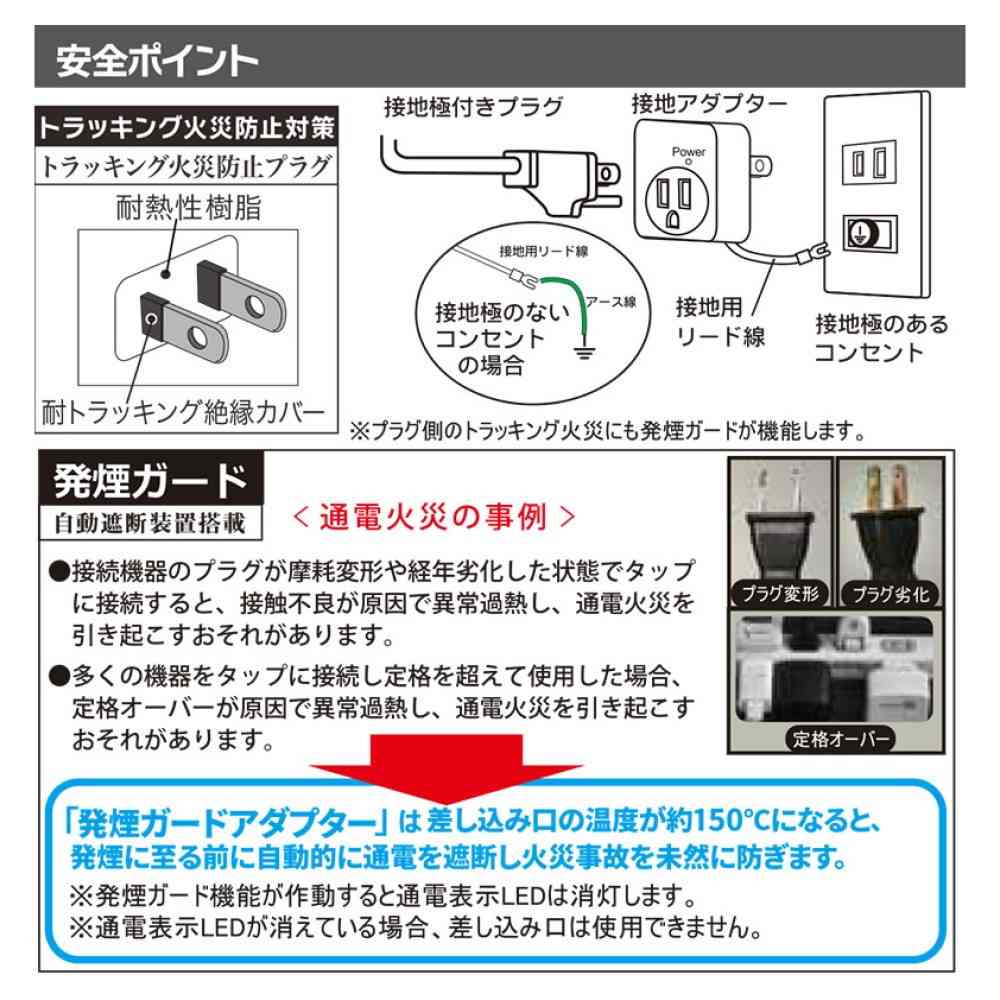 オーム電機 発煙ガードアダプター ホワイト