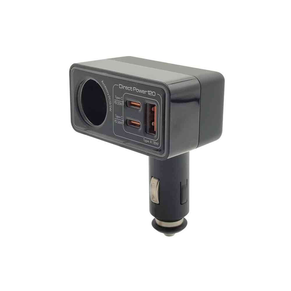 アークス DCソケット+Type-C×2(PD)+USB-A(QC etc)充電器 ブラック X-340