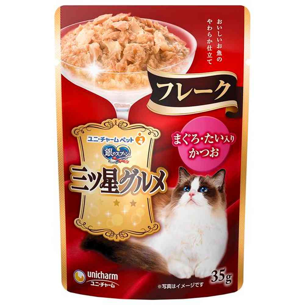 ユニチャーム 三ツ星グルメパウチ フレーク まぐろ・たい入りかつお   35g