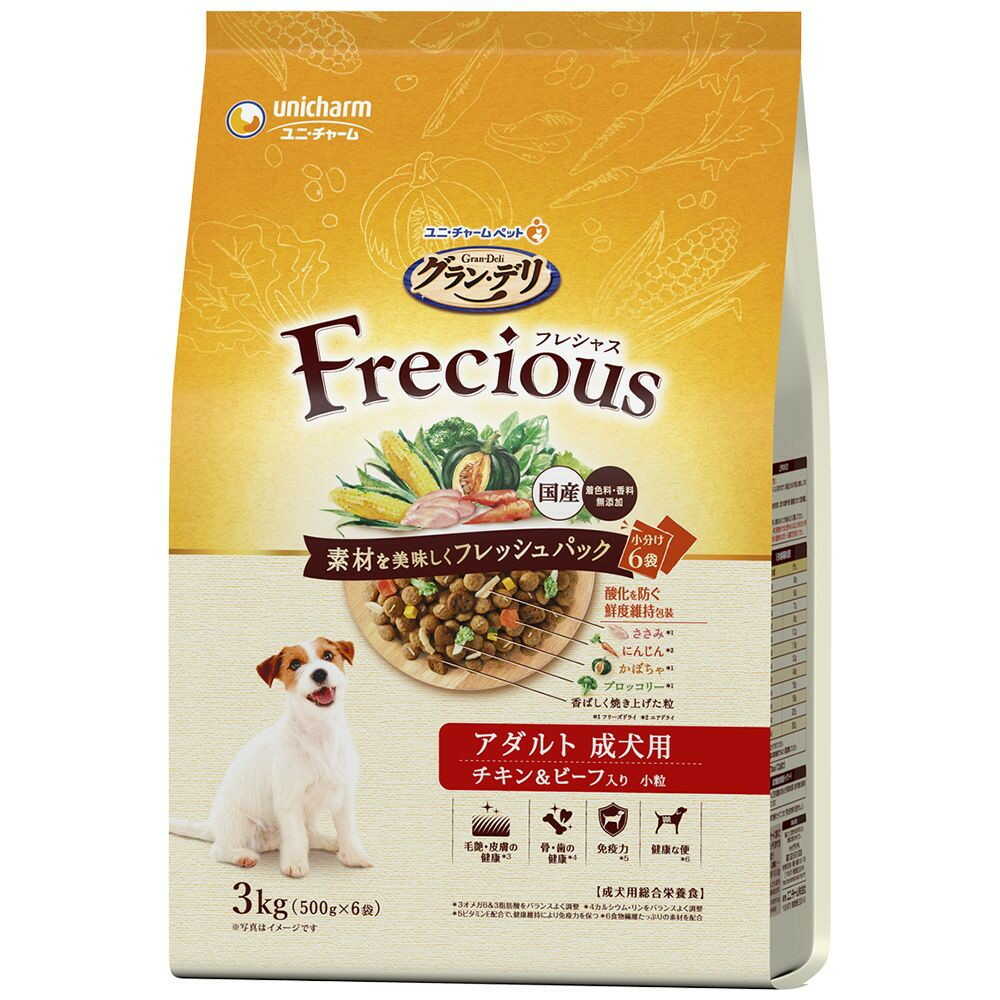 ユニ・チャーム グラン・デリ Frecious（フレシャス） アダルト成犬用 チキン＆ビーフ入り 3kg（500g×6袋）