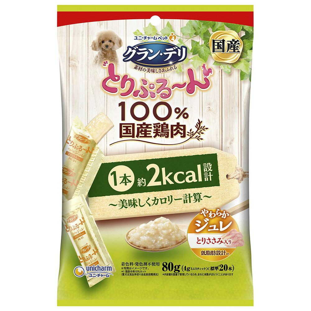 ユニ・チャーム グラン・デリ とりぷるーん 美味しくカロリー計算 ジュレ とりささみ入り 80g（4g×20本）