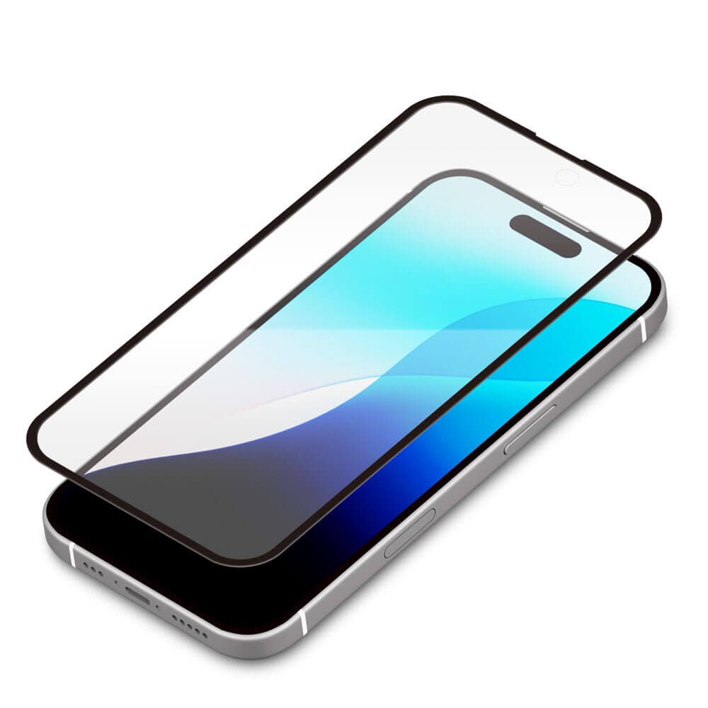 PGA iPhone 16 Pro用 液晶全面保護ガラス 角割れ防止PETフレーム PG-24BGLF05GBL 13g