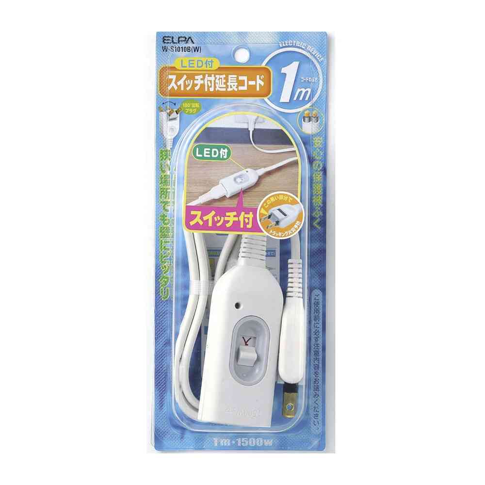 エルパ ELPA スイッチ付延長コード 1M W-S1010B（W）
