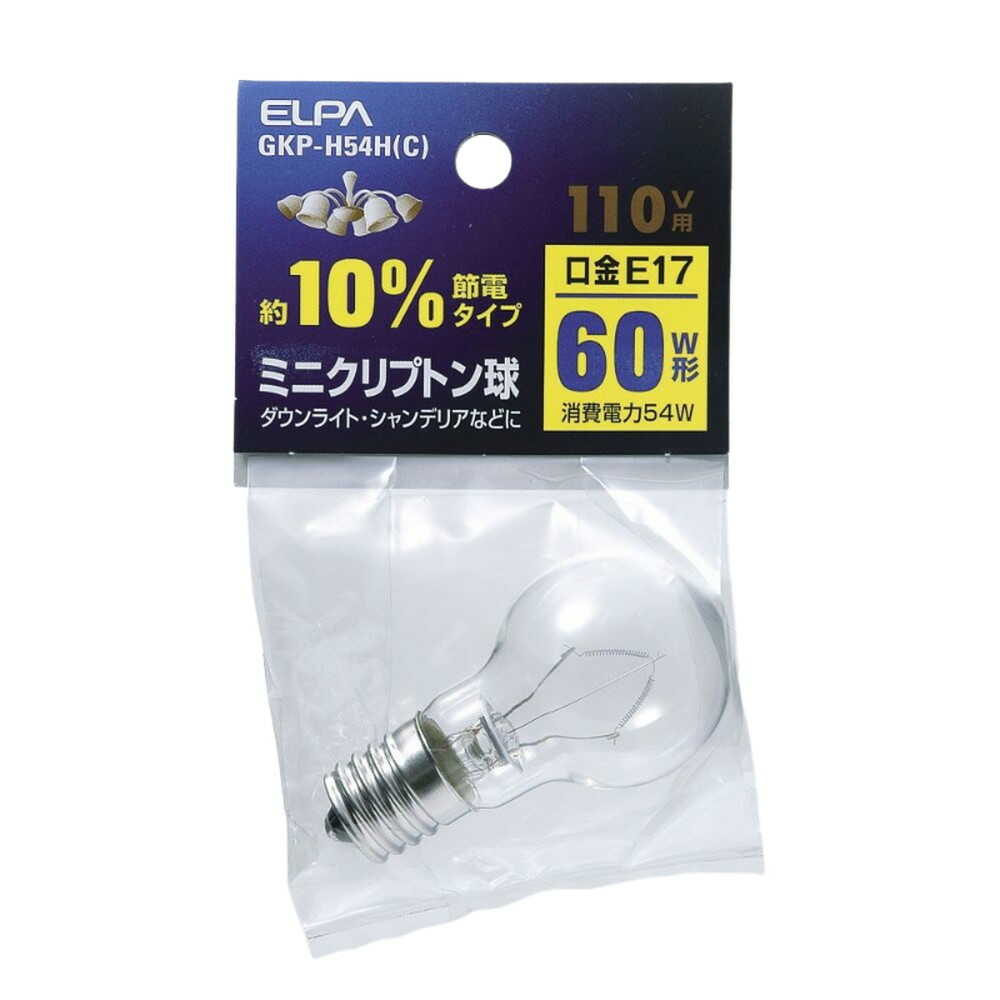 エルパ ELPA ミニクリプトン球 白熱電球 E17 60W形 GKP-H54H(C)