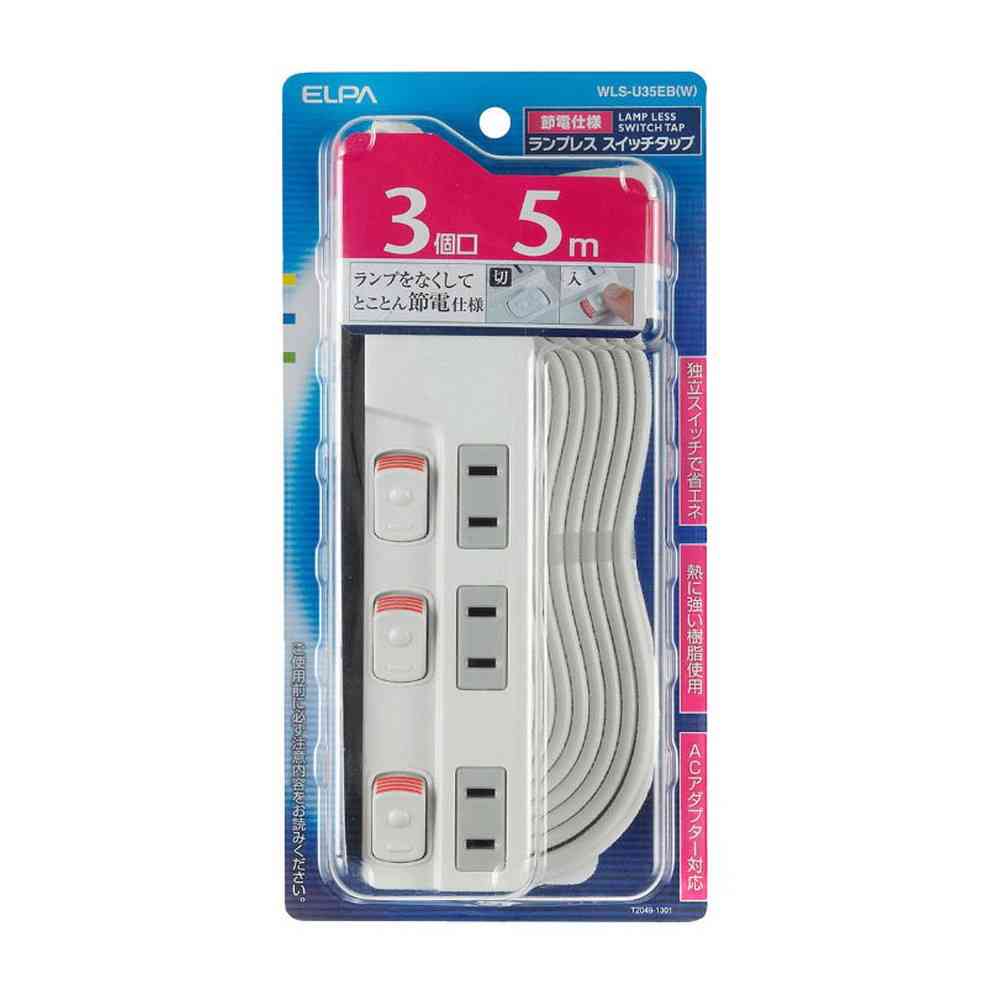 エルパ ELPA ランプレススイッチ付タップ3P5m WLS-U35EB（W）
