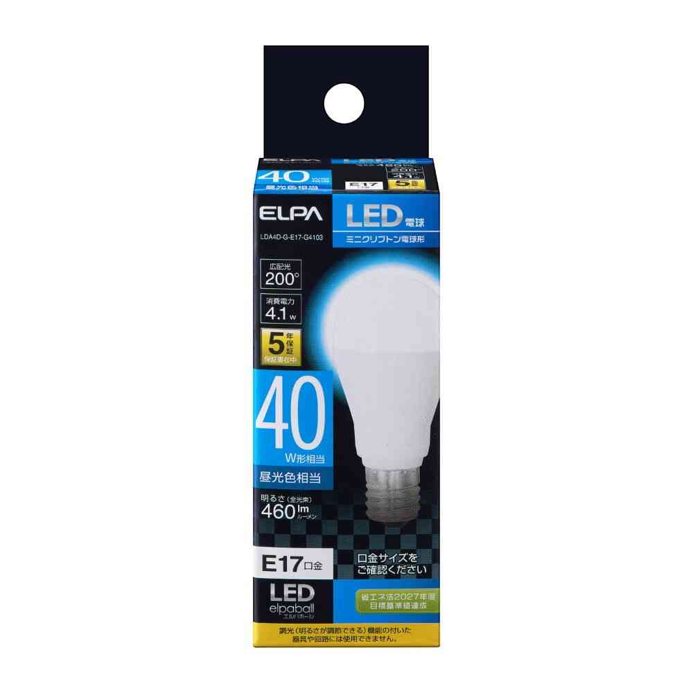エルパ ELPA LED電球 ミニクリプトン形 長寿命 E17 LDA4D-G-E17-G4103