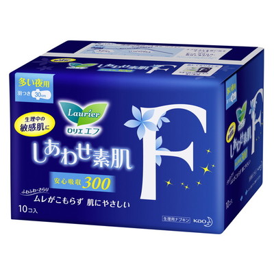 花王 ロリエ しあわせ素肌 多い夜用300 羽つき 10個【3個セット】