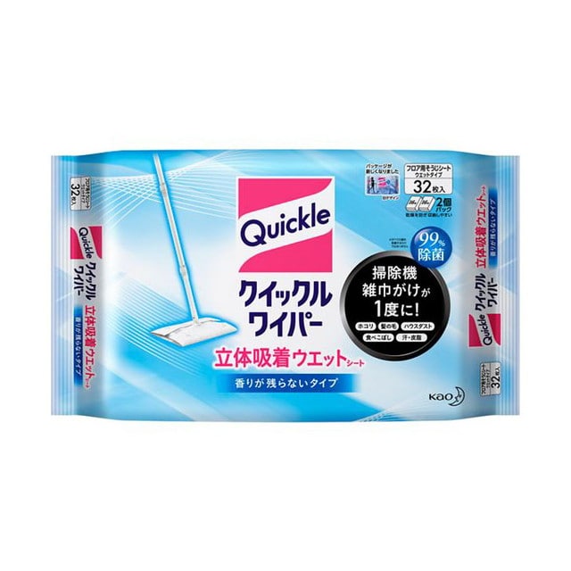 花王 クイックルワイパー 立体吸着ウエットシート 香りが残らないタイプ  32枚