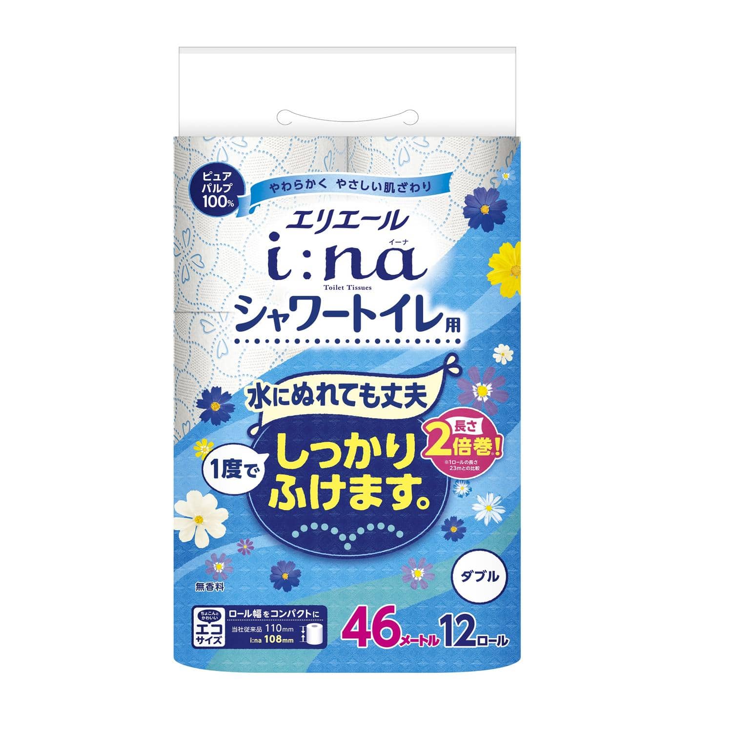 エリエールi：na（イーナ）トイレットティシュー シャワー用 2倍巻 12ロール（ダブル）    [6個セット]
